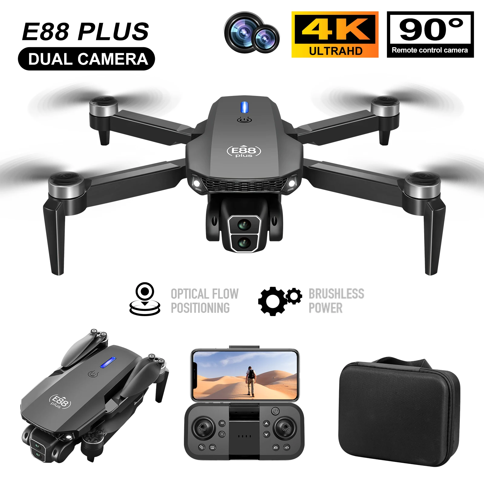 Drone Camera Night Vision - Nuevo Dron cuadricóptero E88 Plus: 90